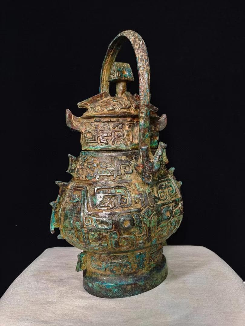 中国古美術品·旧蔵珍品·古青銅器·饕餮紋提梁壺·祭祀礼器·文房置物·風水開運