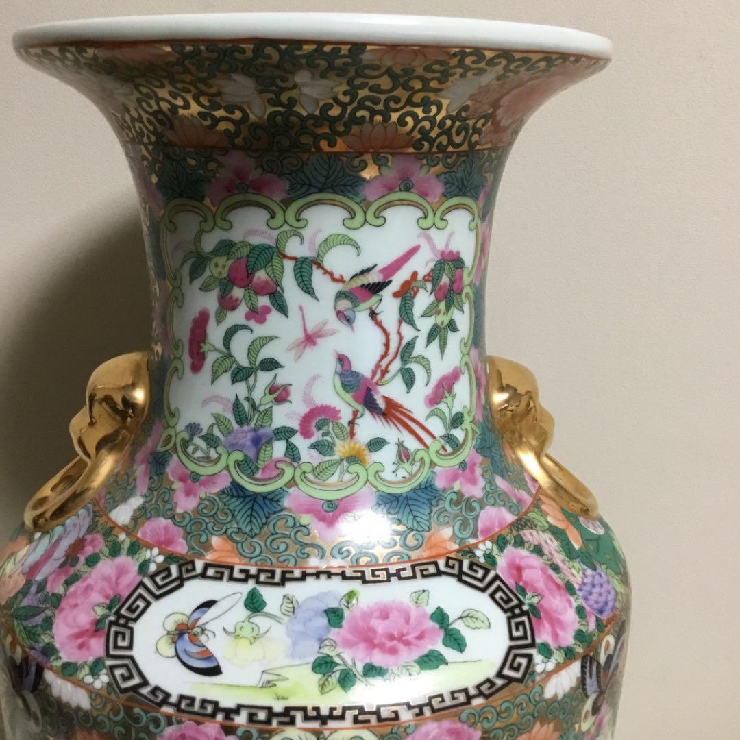 中国美術花瓶 金彩人物図 双龍耳飾り 大清乾隆年製 値下げ