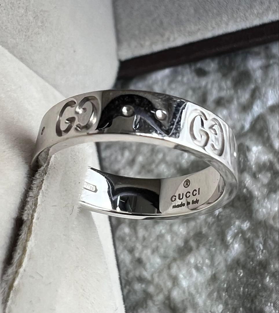 えまひ！GUCCI グッチアイコン指輪8号　18金　ホワイトゴールド