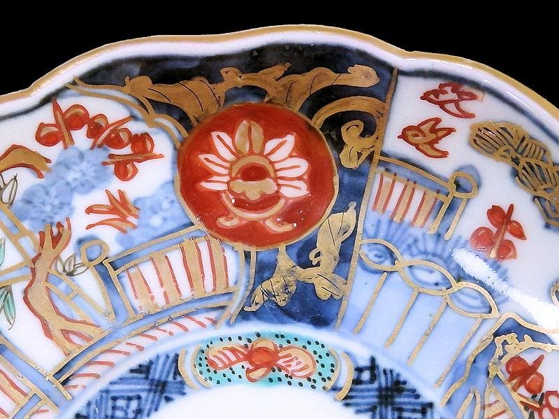 古伊万里　金襴手　花鳥紋に松竹梅の図　４寸皿　５枚　C071AS-CQj