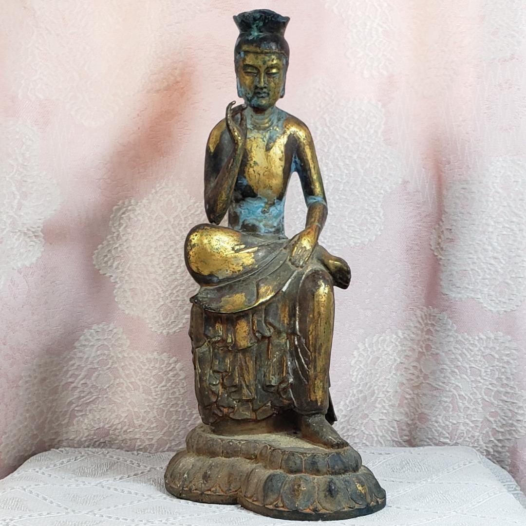 博物館級】◇金銅半跏思惟像 全高:29cm 仏像◇検）天平仏 飛鳥