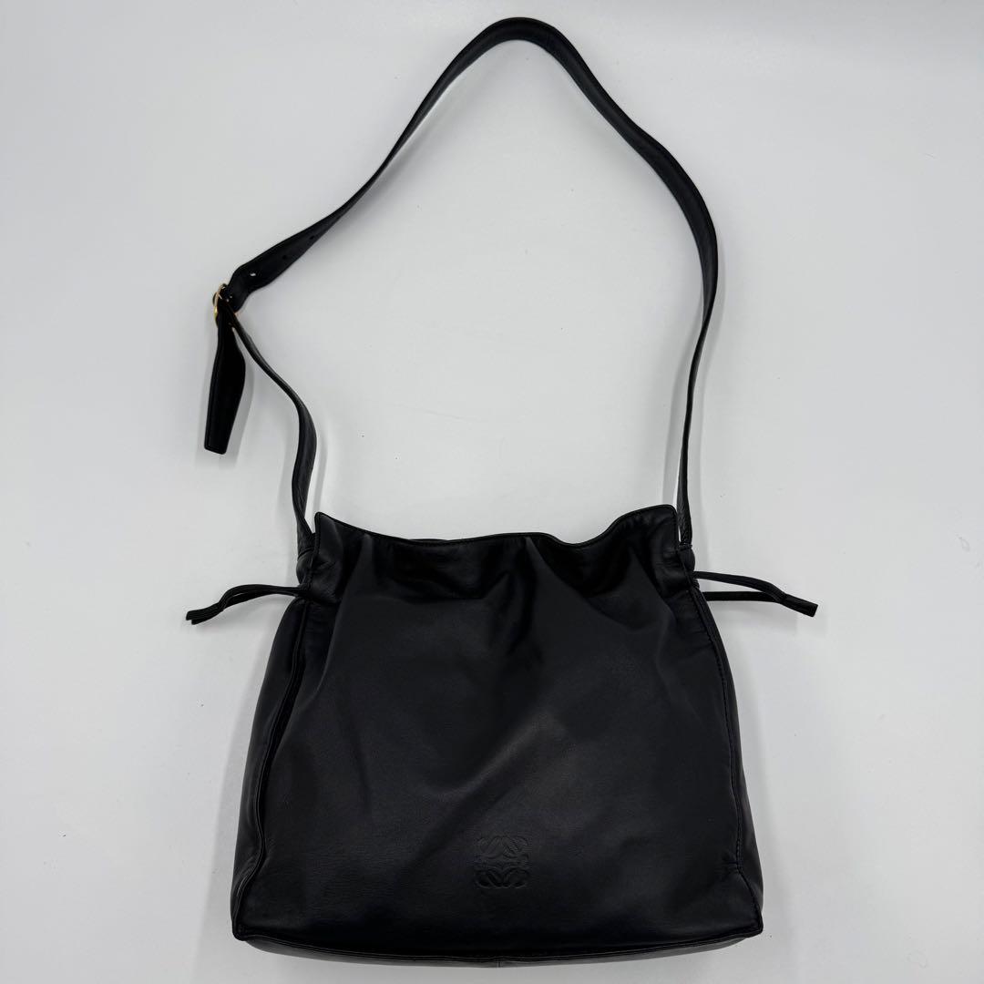 ロエベ フラメンコ アナグラム ナッパレザー ショルダーバッグ 巾着 ブラック