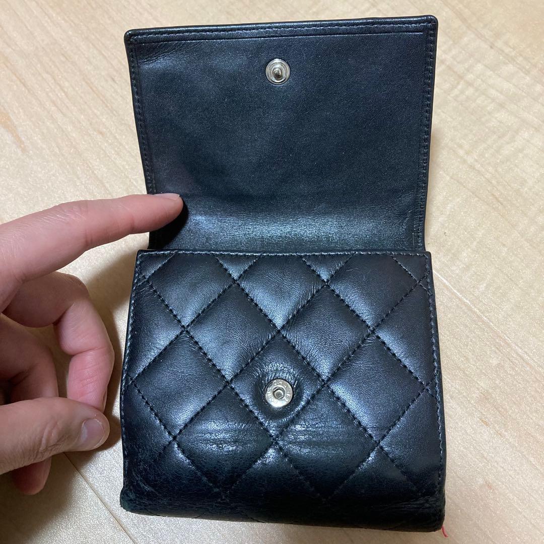 シールあり！シャネル CHANEL カンボンライン Wホック 二つ折り財布 黒
