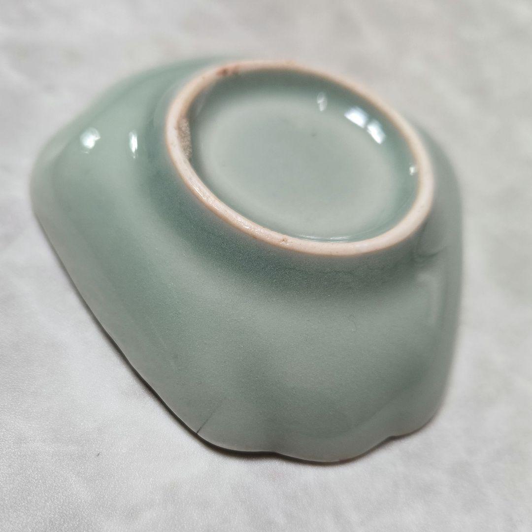 古伊万里 青磁 変形 小皿 豆皿 貝 赤絵 金彩 江戸時代 金直し 金継ぎ