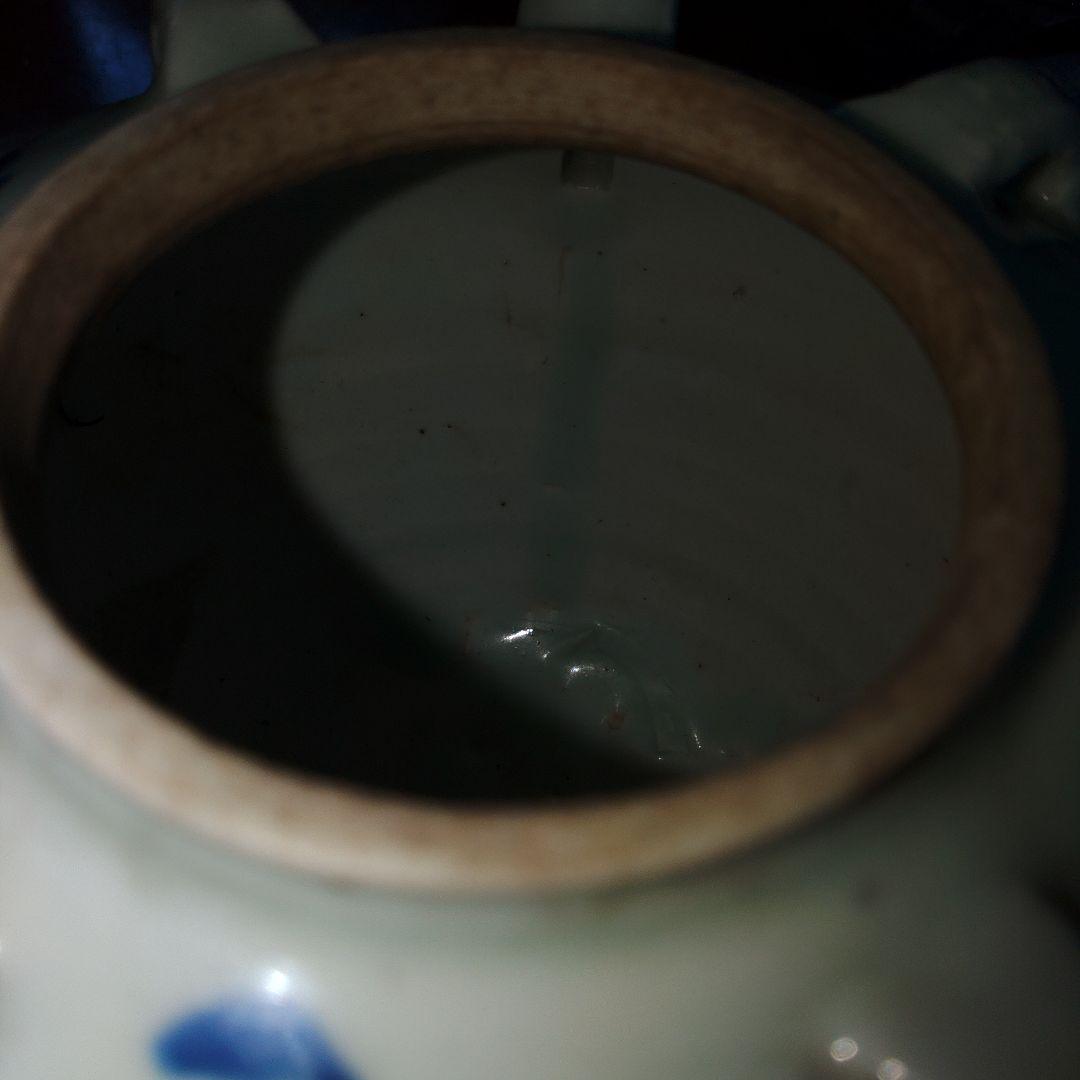 中国美術 山水漢詩文青華四耳水注 時代物