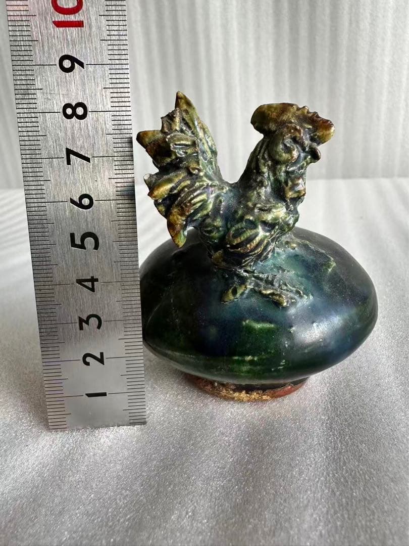 古織部焼 鶏の形 古美術 工芸品 花器 高さ約8.5cm 花瓶 一輪挿し 花入