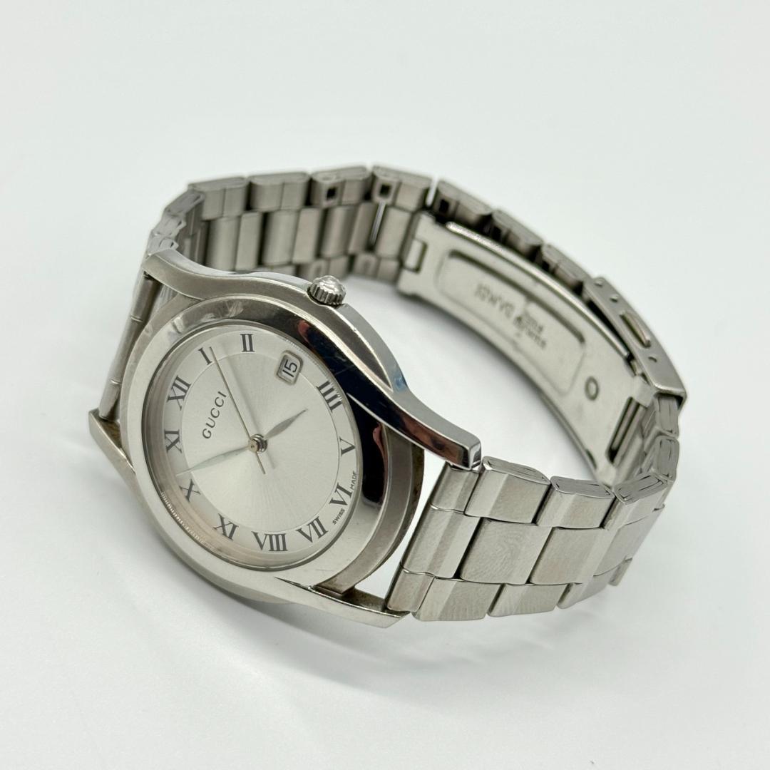 稼働品 GUCCI グッチ 腕時計 デイト シルバー文字盤 クォーツ ３針