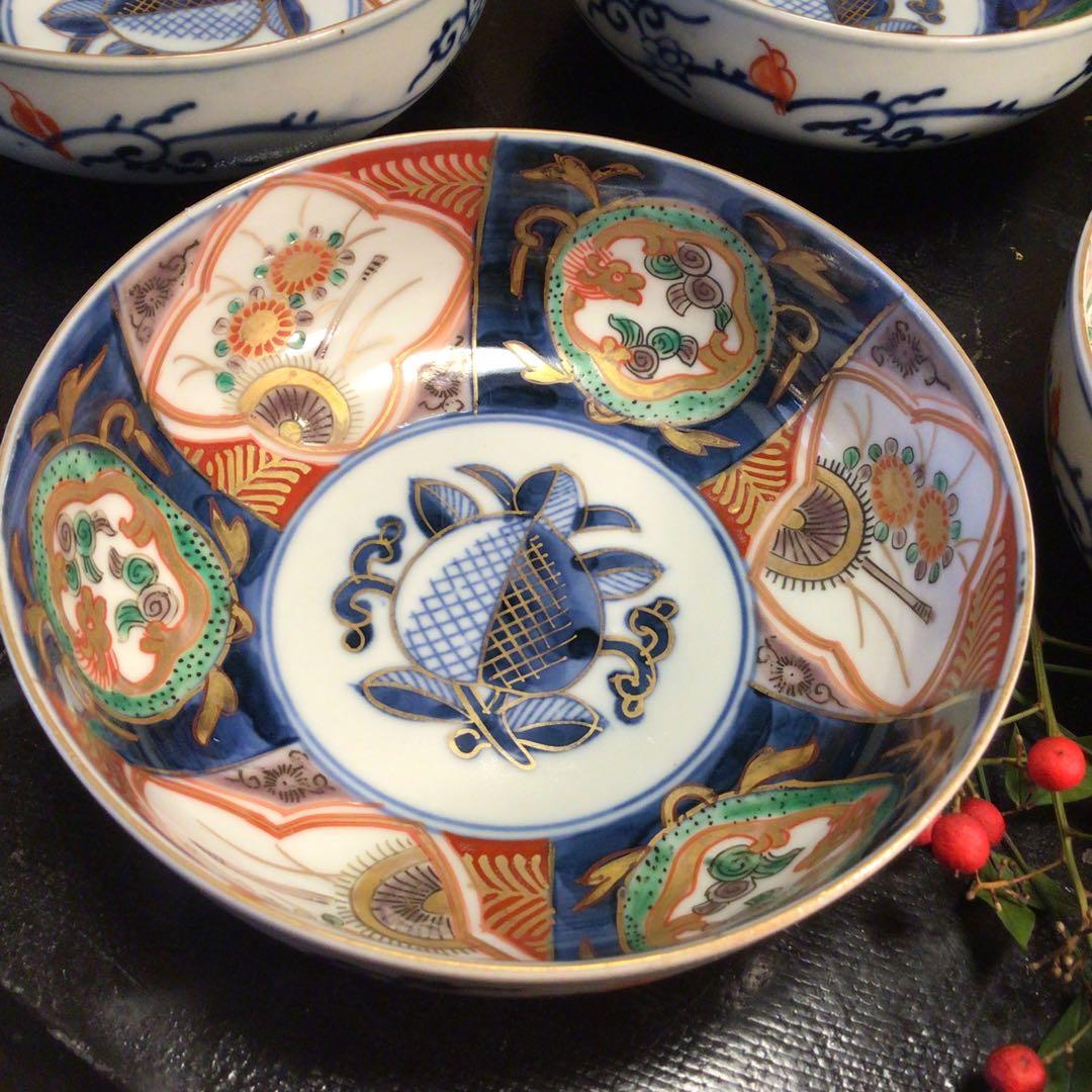 A626 古伊万里 金蘭手 見込桃 窓絵花車 団龍 中鉢