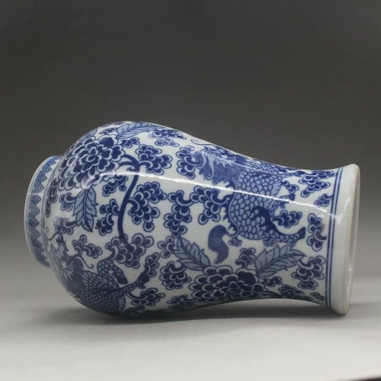 青花釉下彩麒麟花将軍缶 賞物観賞瓶 景徳鎮 陶磁器
