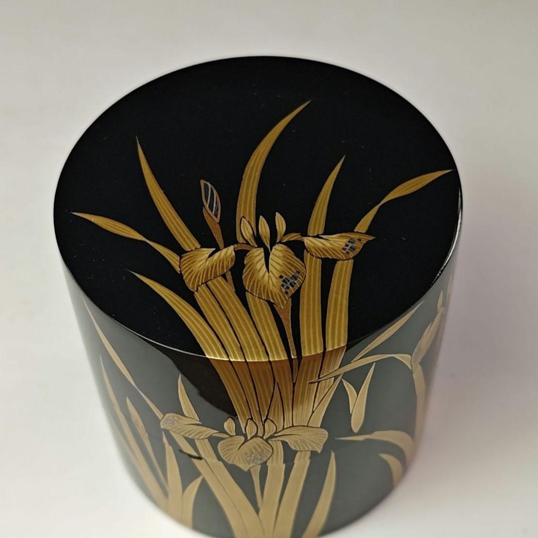 イ613 棗『塚本規義』『山中塗　菖蒲蒔絵　中次　棗　共箱』茶道具