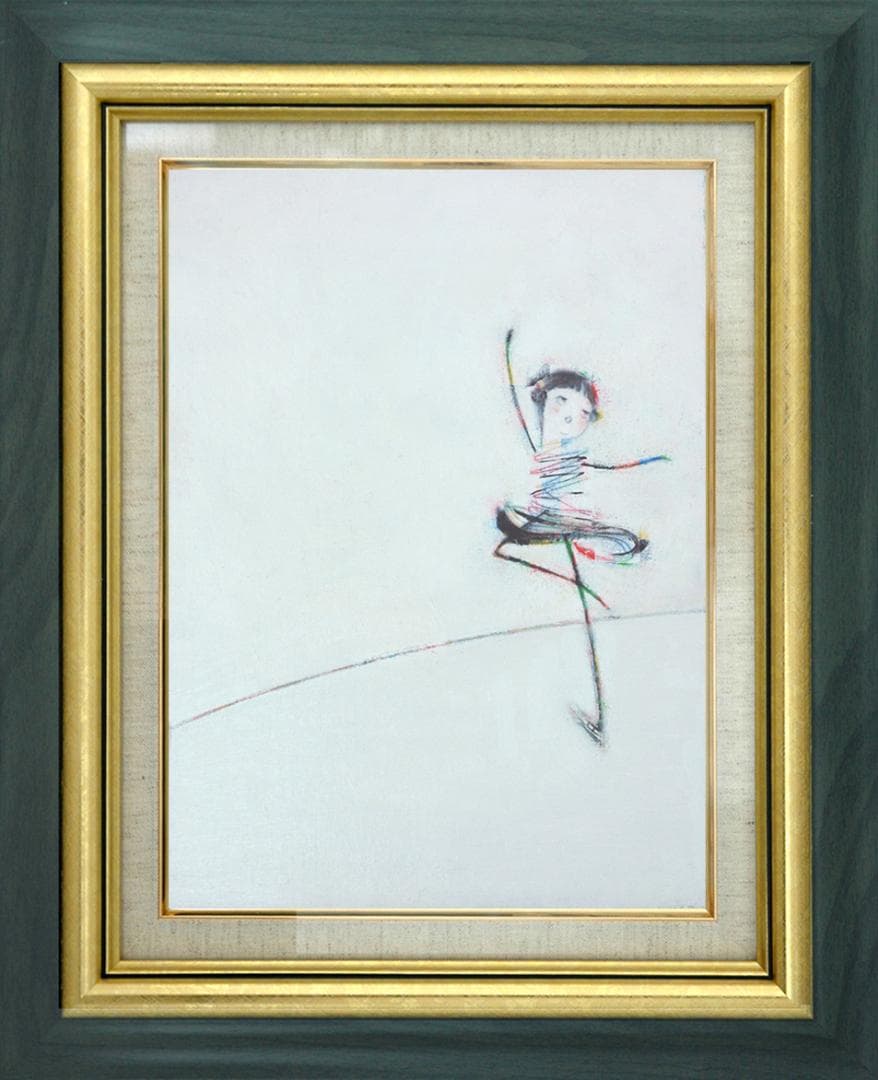 油絵 菅家令子 絵 絵画インテリア額付(銀) F4-071820 女子 スケート