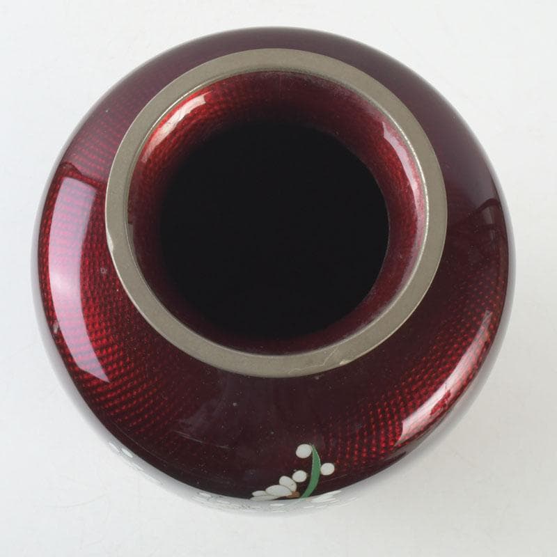 七宝焼　赤透釉　四君子文　花瓶　高さ約31㎝　V　9737A