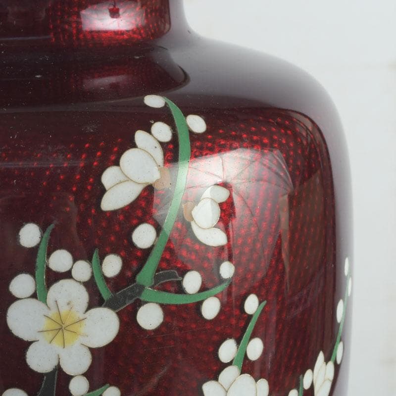 七宝焼 赤透釉 四君子文 花瓶 高さ約31㎝ V 9737A 七宝焼 赤透釉