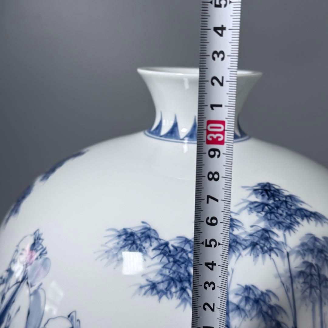 人間国宝 井上萬二 染付竹林賢人図花瓶 高32cm！ 最高位大作