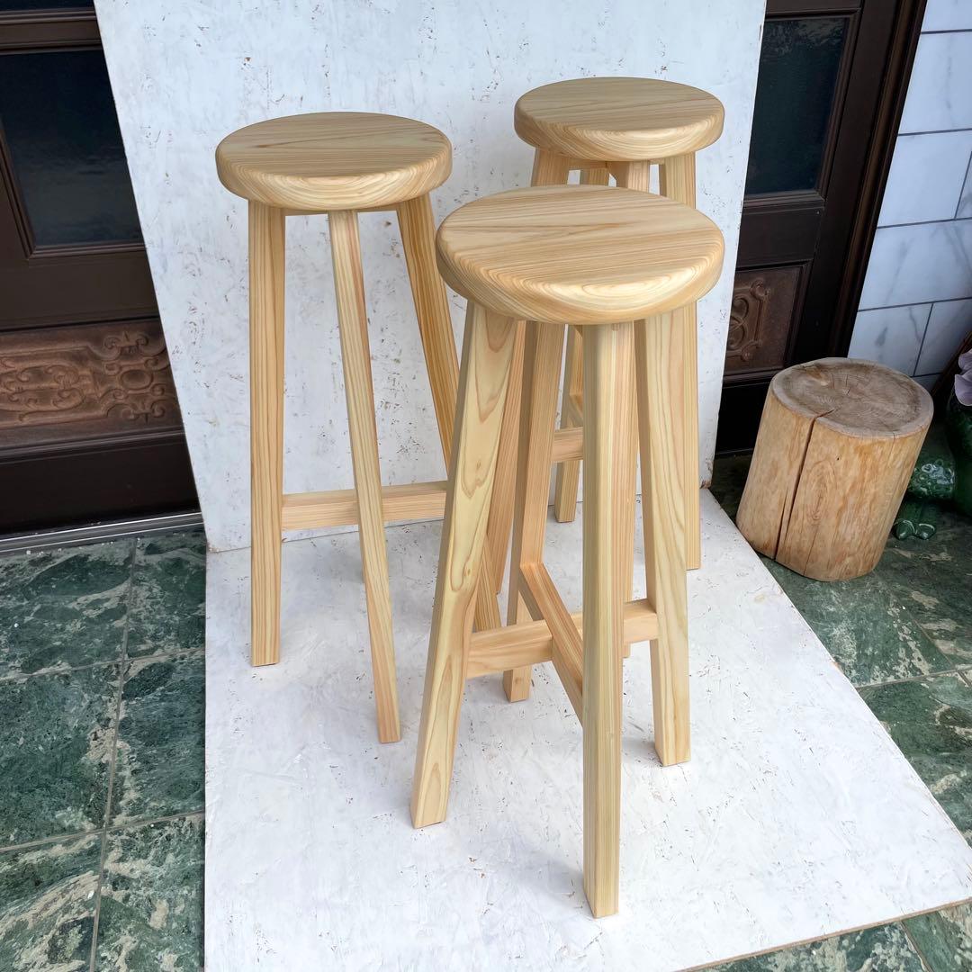 Tatsuya　3脚のうち2脚　国産ひのき　カウンターチェアー　丸椅子