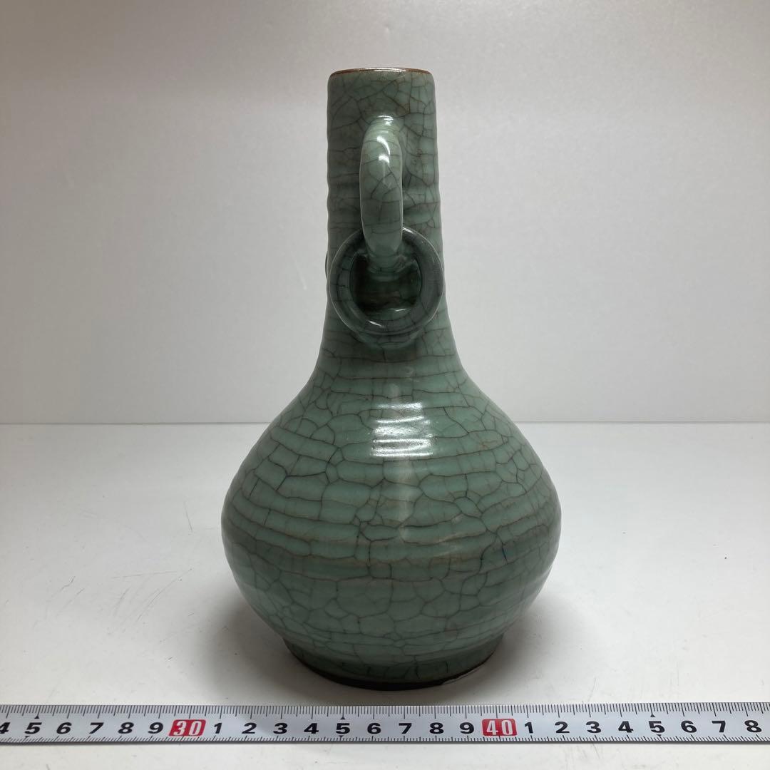 専用 中国古窯哥窯青磁環付花入 口3.5cm 高21.3