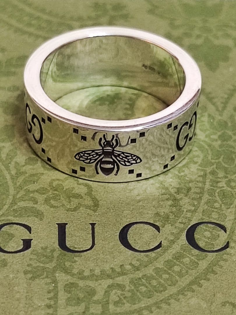 新品 GUCCI グッチ 指輪 シルバー リング GG＆ビー 蜂 23