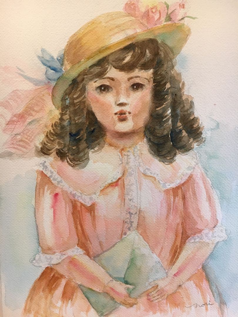 透明水彩画原画アンティークドール