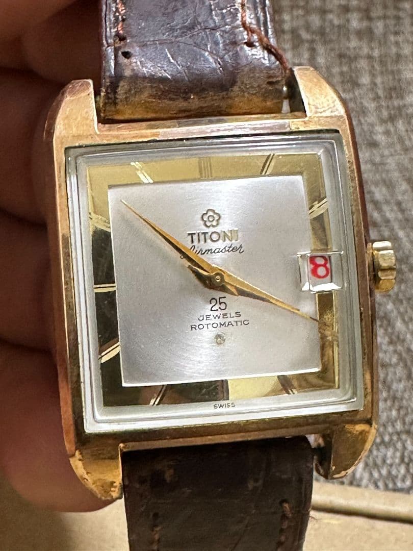 TITONI Airmaster 25石 自動巻き デイト スクエア 腕時計