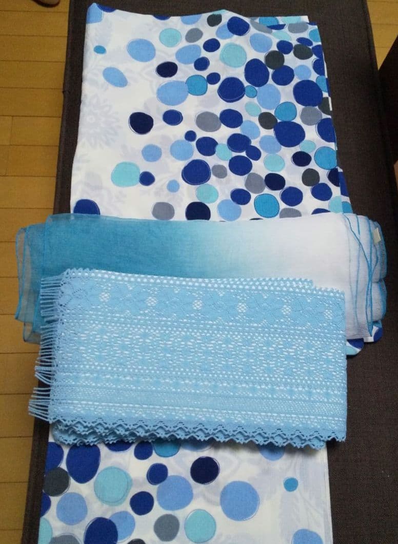 撫松庵ドット浴衣&レース半幅帯、兵児帯 ※美品