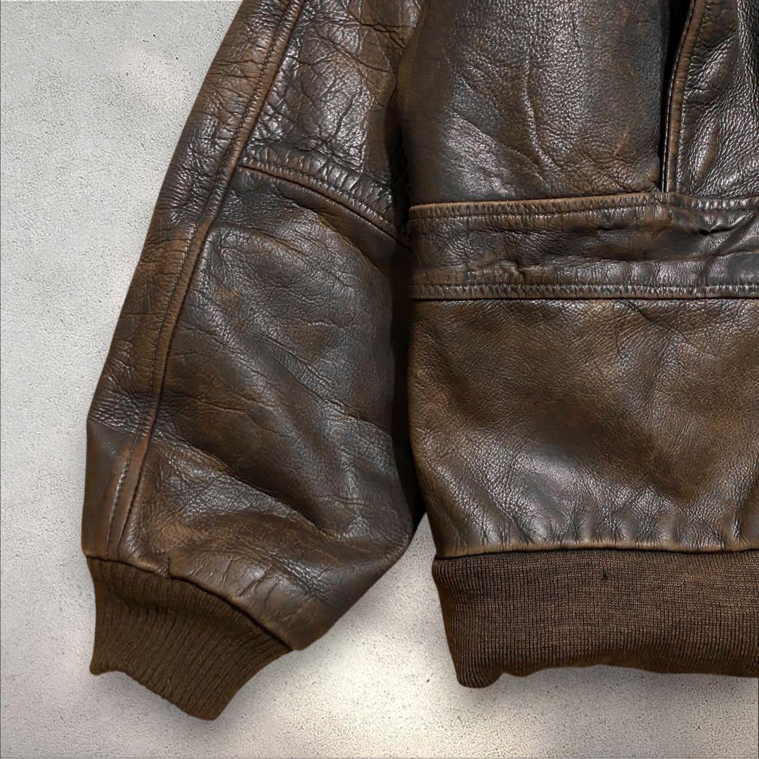 ヒロA2レザージャケットブラウンボンバージャケット短丈フライトヴィンテージ