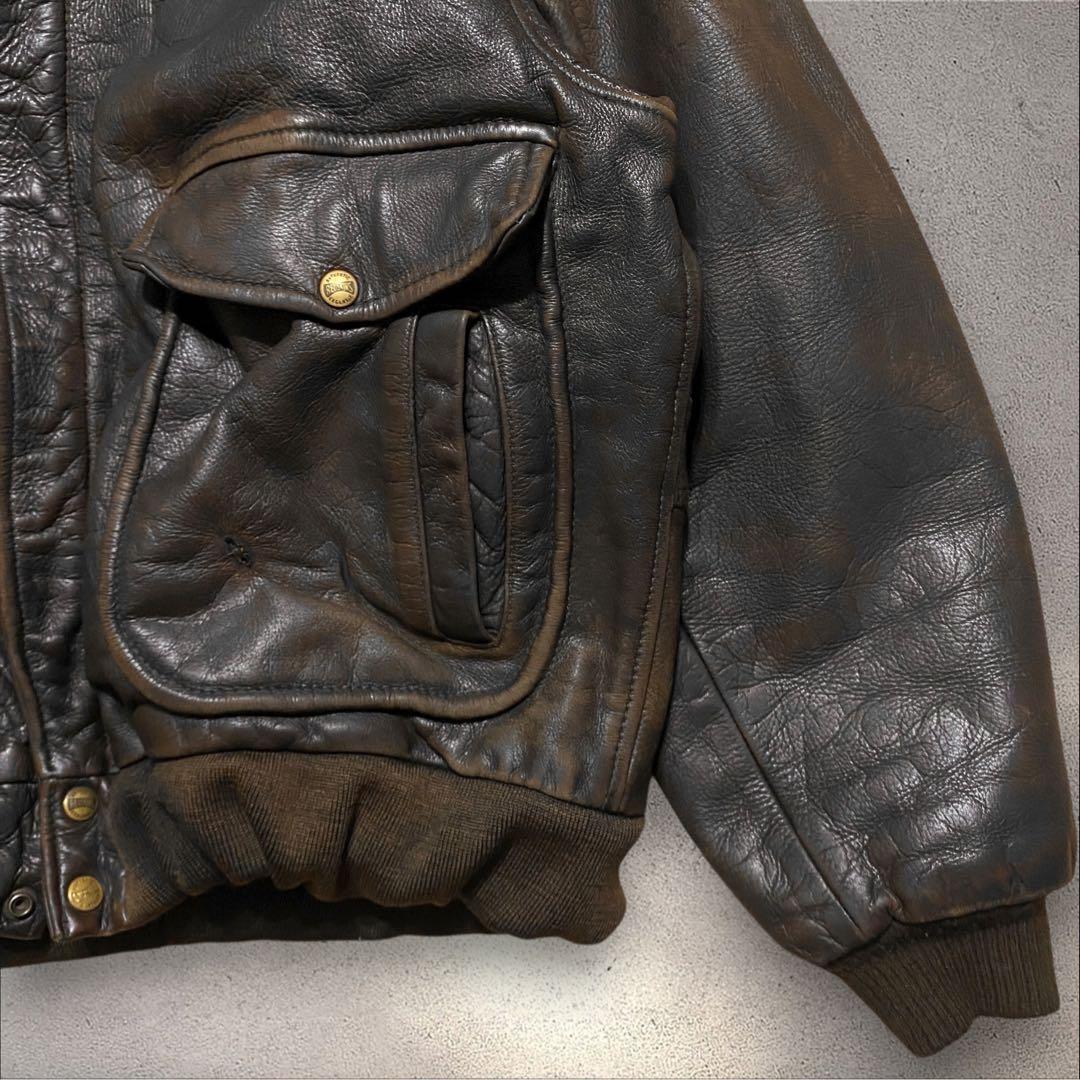 ヒロA2レザージャケットブラウンボンバージャケット短丈フライトヴィンテージ