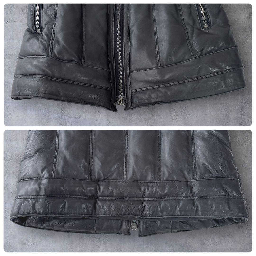 SHELLAC レザーダウンジャケット 羊革 ファー取外可 48 y2k 黒