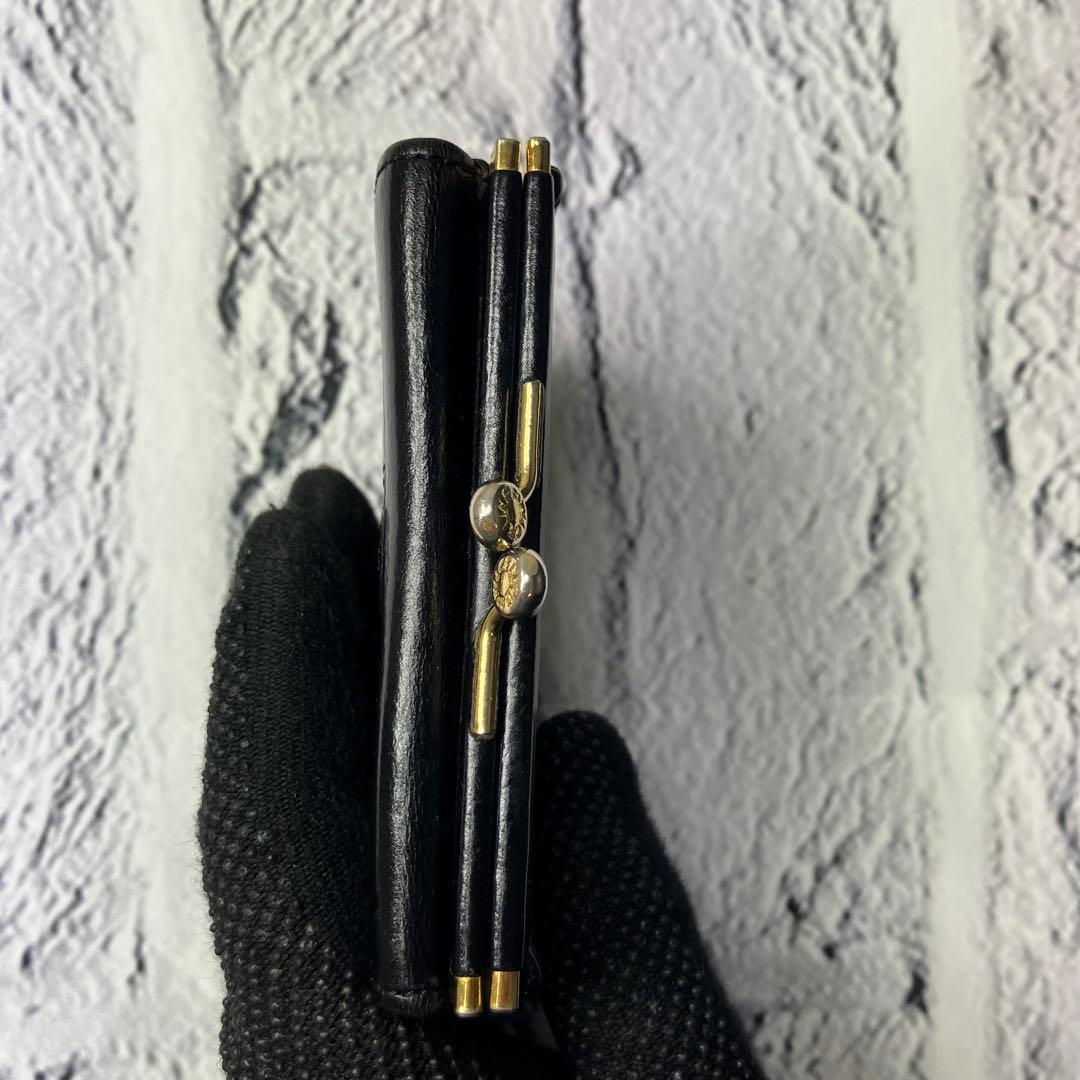 セリーヌ✨がま口 黒マカダム PVC レザー 本革 三つ折り財布