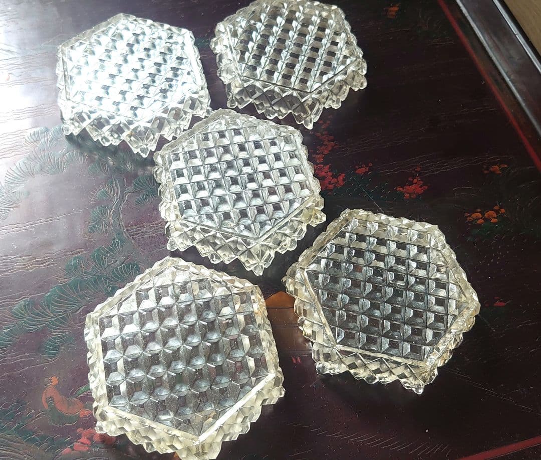 ギヤマン 極厚ガラス 向付 5枚 猪口5枚