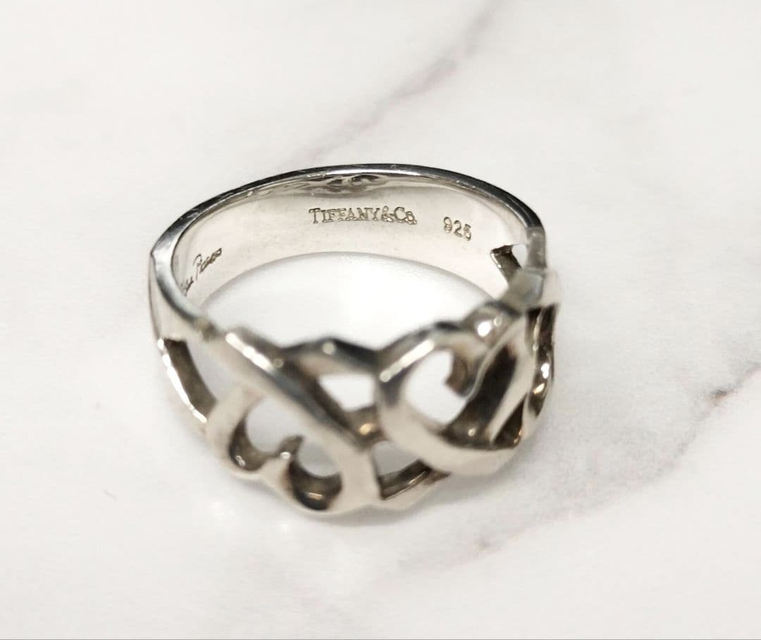 【美品】ティファニー トリプル ラビングハート リング 12号 シルバー 925