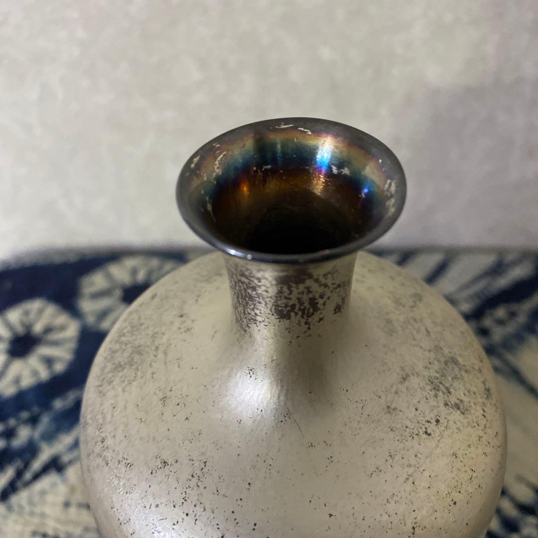 河内光昭作 銀製銅製 花瓶