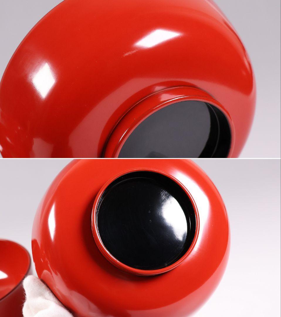 【MB36】輪島塗 宝尽くし金蒔絵 朱塗椀 三客 小槌 軍配 霊芝 木製漆器