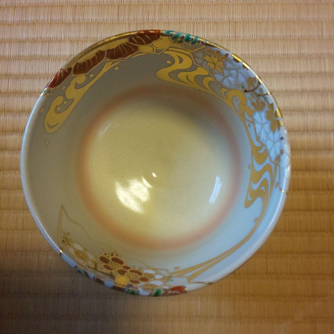 A 194 色絵扇面茶碗 押小路窯 ( 新品未使用品 )