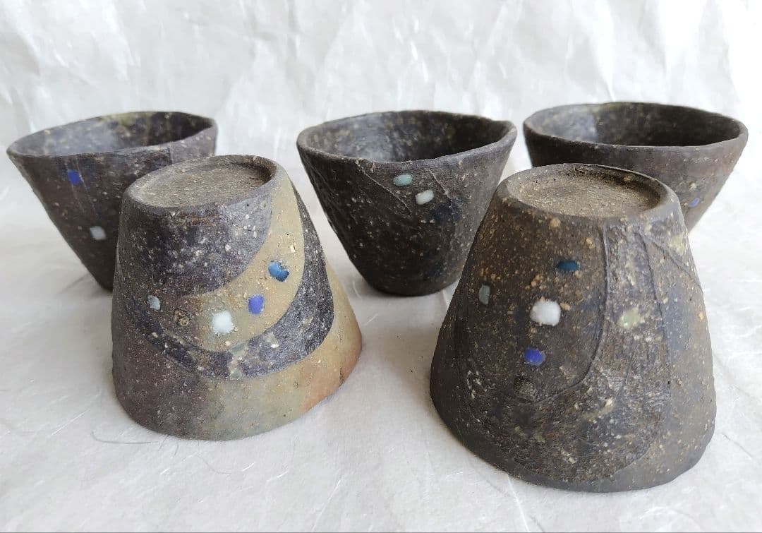 SUN様専用 焼締め黒釉掛け分け小鉢(そば猪口五点組)と
