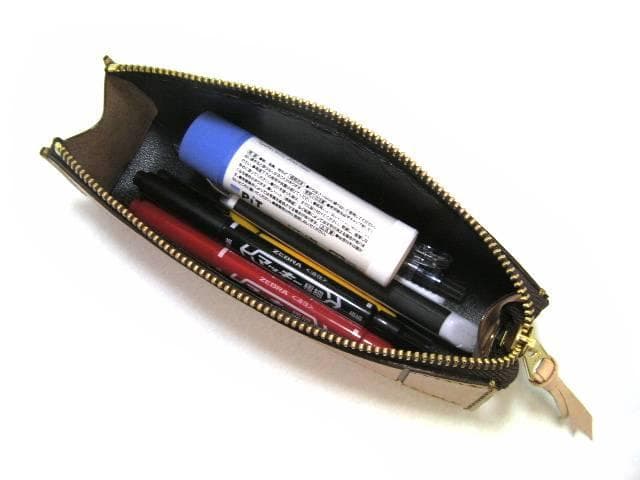 栃木レザー 本革 ペンケース 大容量 定規入る 生成り ヌメ革 名入れ