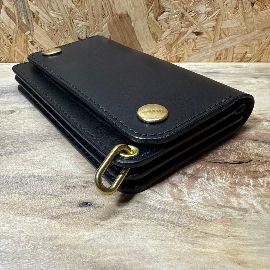 150 カスタム ミドル トラッカーウォレット 姫路レザー オイルヌメ 真鍮 黒