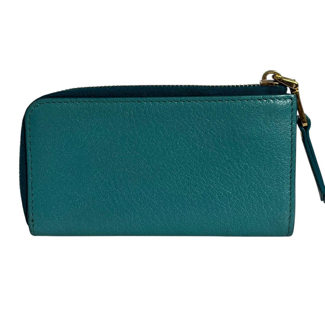 希少✨ミュウミュウ ケース ミニ財布 ファスナー キーリング 水色 青