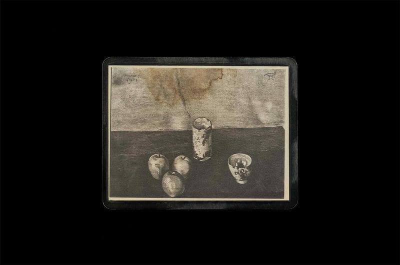 岸田劉生　油彩　肉筆『湯呑と茶碗と林檎』表サイン　鑑定書　F6号　額装　b805