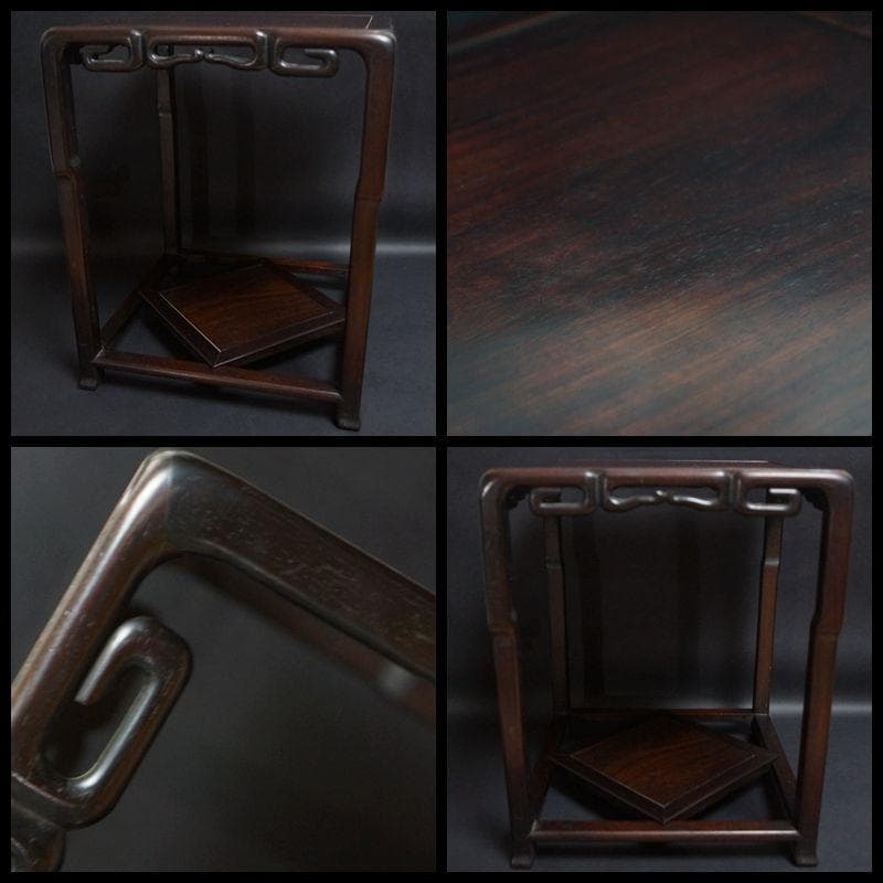 茶道具 老唐木紫檀 高台花台 飾台 香炉台 盆栽台高36.5cm/ 華道具時代物