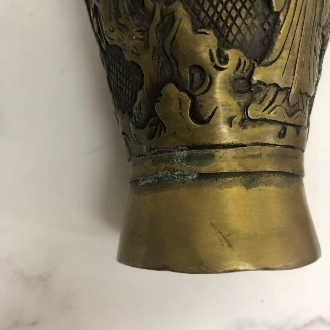 中国美術 骨董品 古美術 古玩 彫刻風景のブロンズ花瓶　中国 骨董品 大型