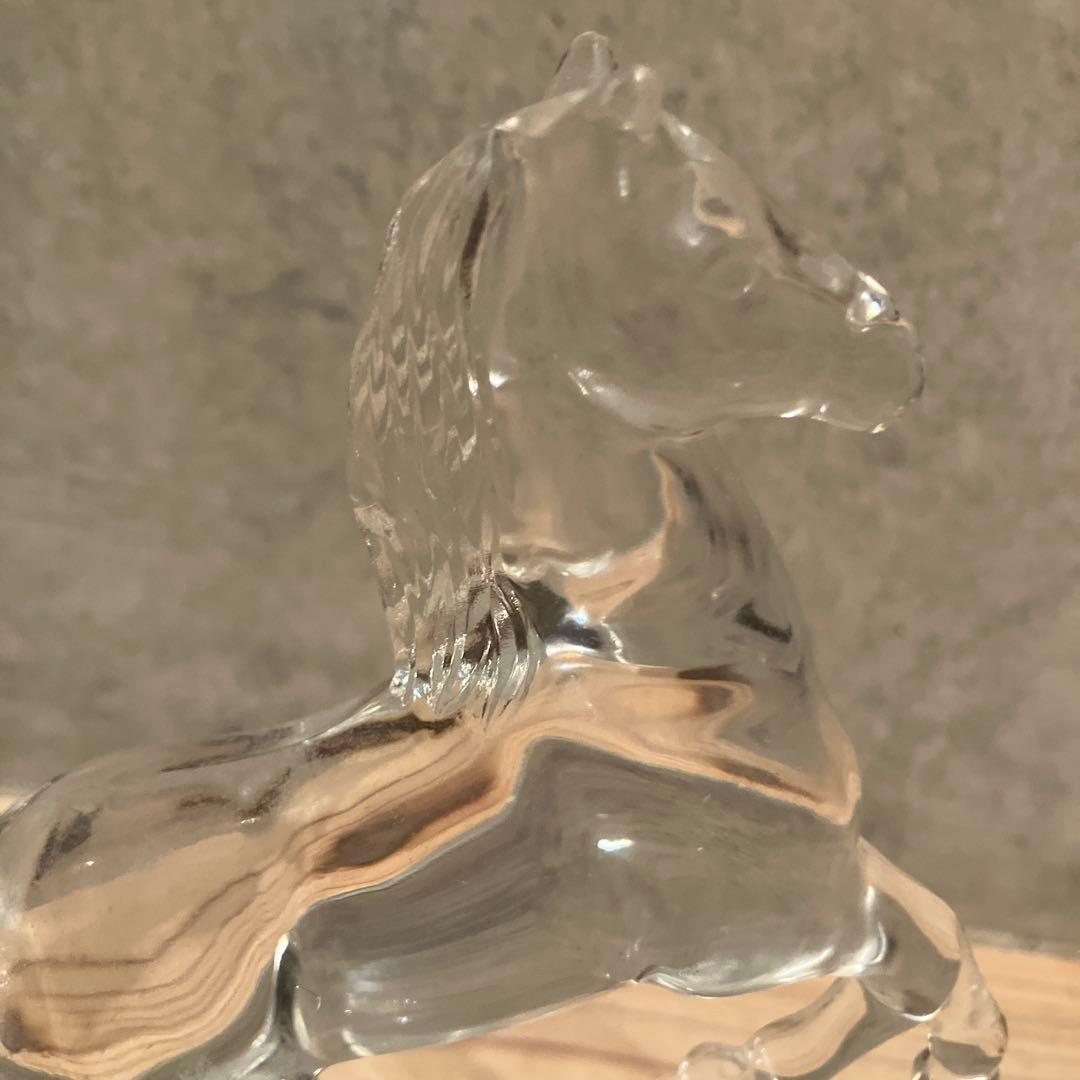美品 ヴィンテージ ガラス 馬 りんご 置物 オブジェ ずっしり クリスタル