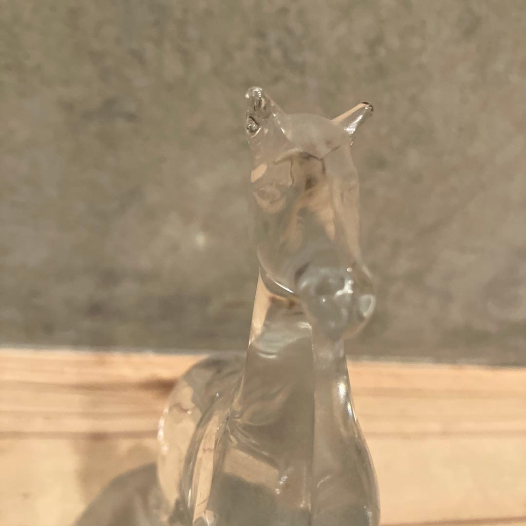 美品 ヴィンテージ ガラス 馬 りんご 置物 オブジェ ずっしり クリスタル