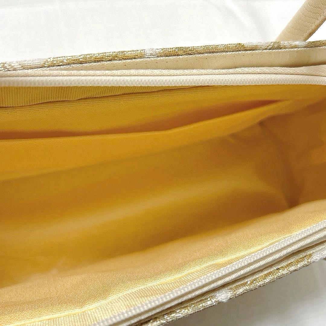 利休バッグ　七宝　正絹　金糸　アイボリー　クリーム系　美品