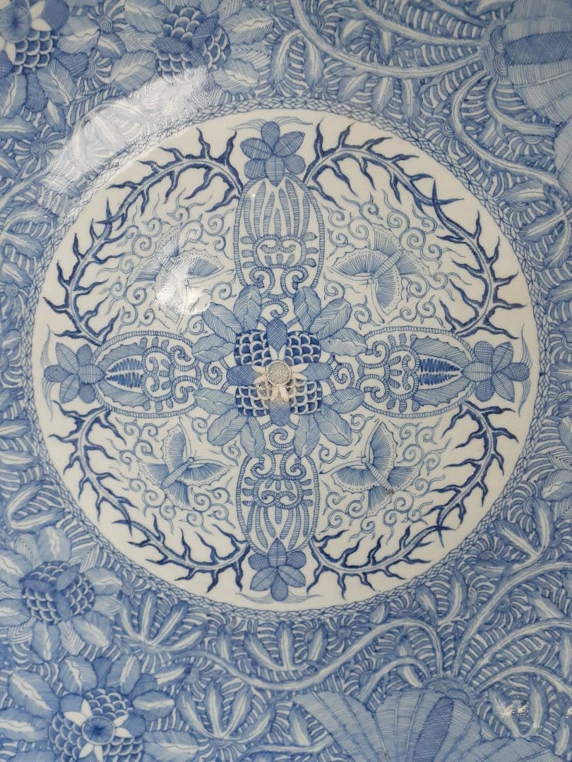 【美術館級の逸品❗】江戸時代　古伊万里染付　鳳凰花散　56.4cm大鉢　完品❗️