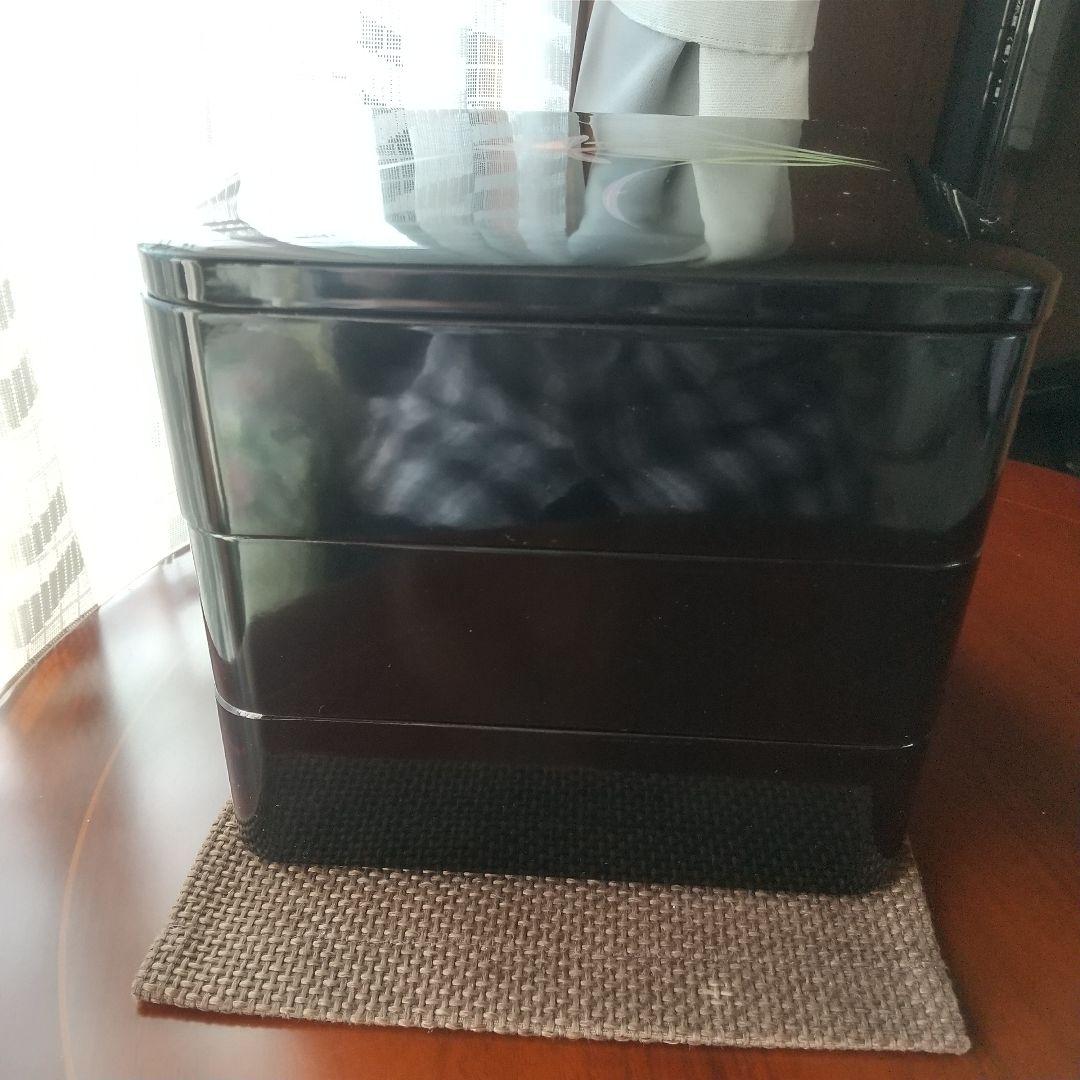 新品　会津塗　重箱 6.5寸 三段重　黒　春蘭