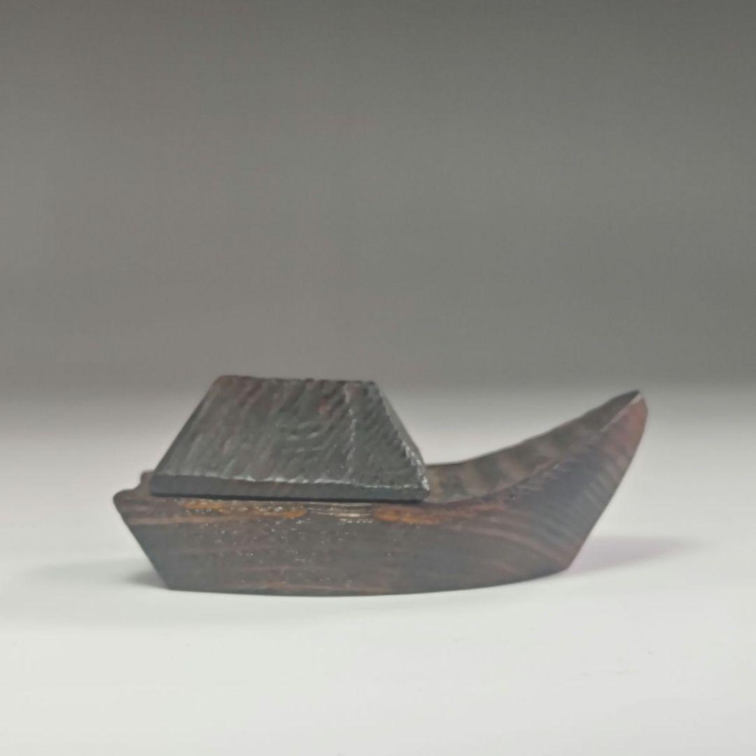 ウ306 香合『隆弘峯作』『屋形舟　香合　木彫　共箱』茶道具