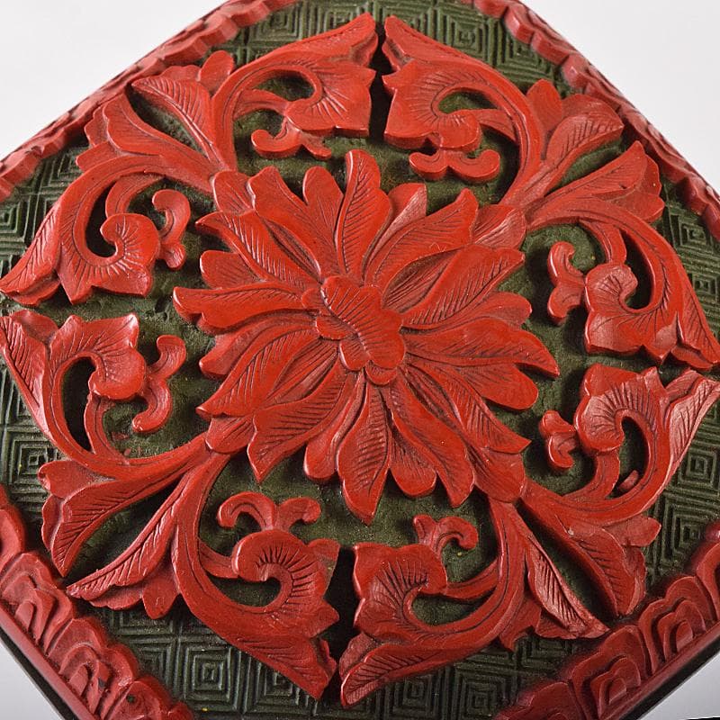 中国剔紅堆朱内七宝花文香合2点まとめてDR8207