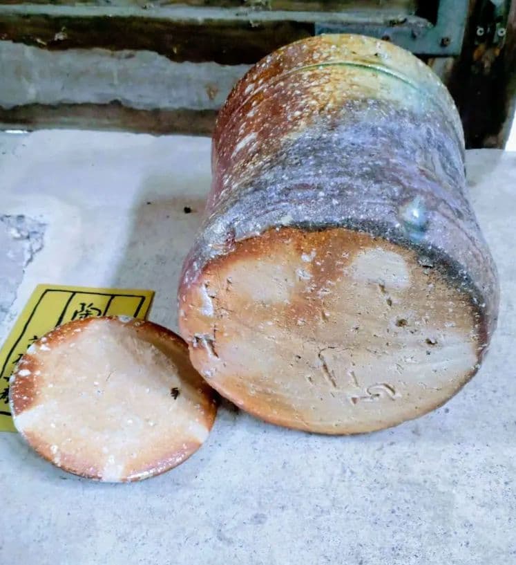 希少 アンティーク 信楽焼 先代 楽斉 茶道具 水指 蓋付き 逸品 灰被せ艶色