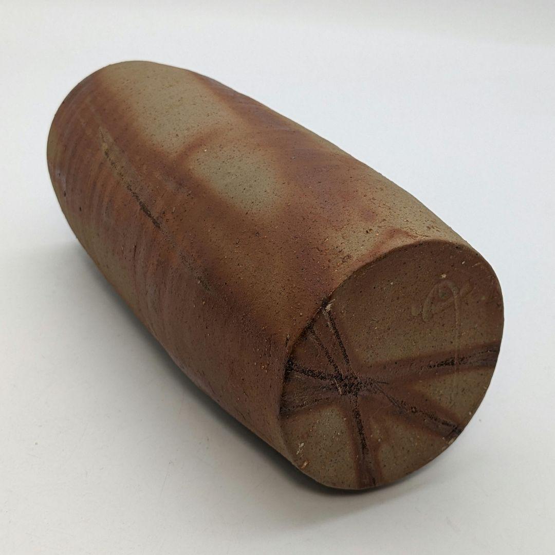 岡山県重要無形文化財 藤原建 備前焼 緋襷筒花入 四方桟