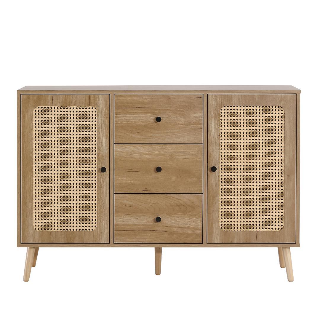 新品】ラタン風2段チェスト 大容量引き出し リビング収納 北欧木目